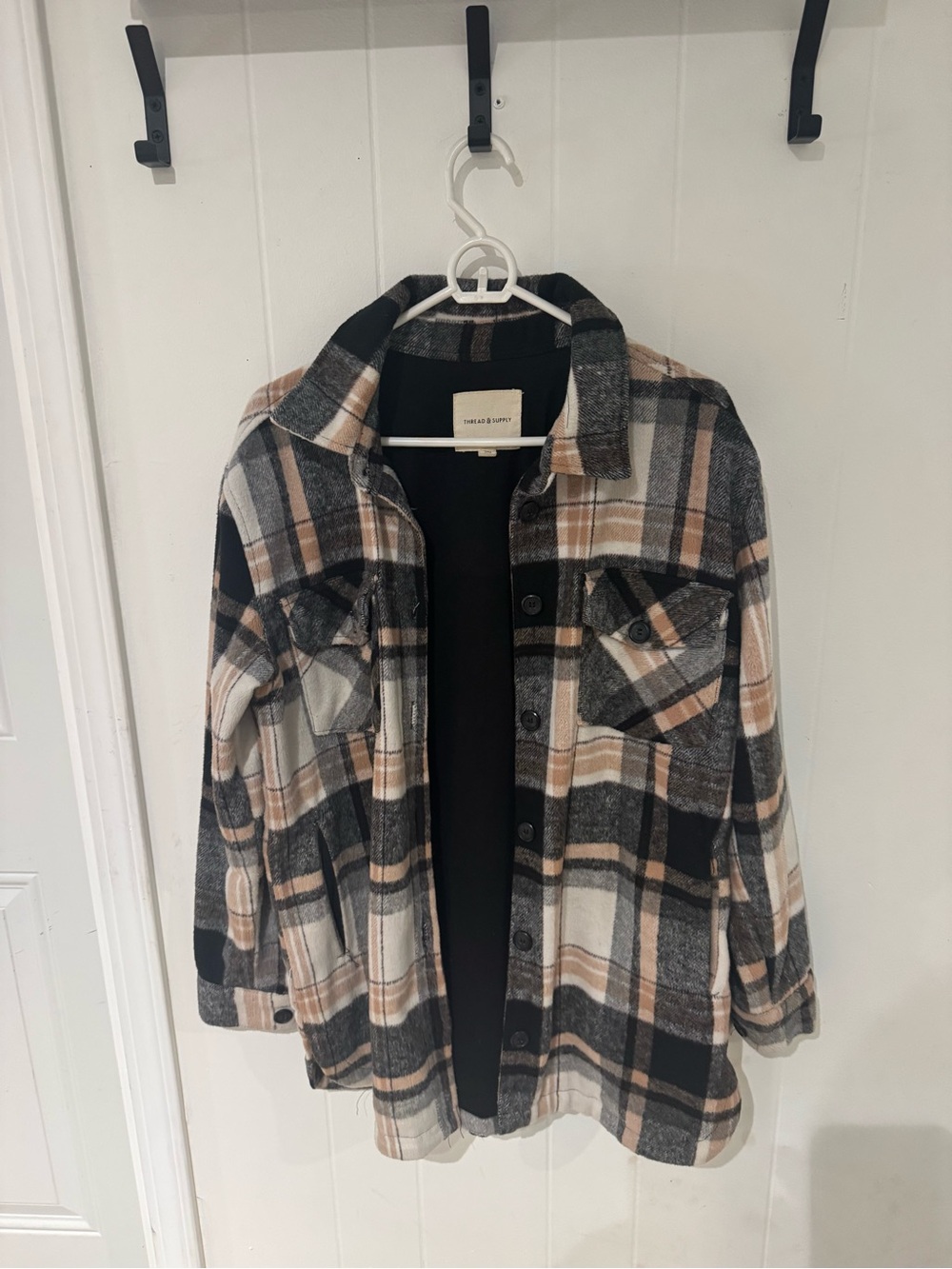 Thread & Supply Black Plaid Shacket - M